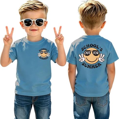 Ritatte Boys Schools Out for Summer Shirts Kids Last Day of School Summer Break T-Shirt Funny Smiley Face Graphic Tee Top in Kuwait