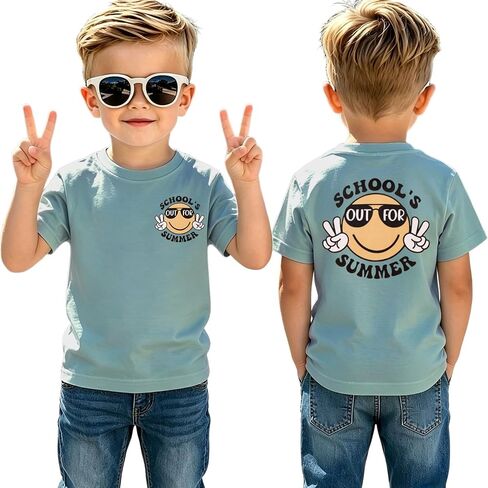 Ritatte Boys Schools Out for Summer Shirts Kids Last Day of School Summer Break T-Shirt Funny Smiley Face Graphic Tee Top in Kuwait