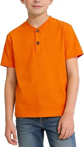 قميص LYSMuch Boy Henley بأكمام قصيرة للأطفال، قميص كاجوال بلون سادة مناسب للأعمار من 5 إلى 14 عامًا in Kuwait