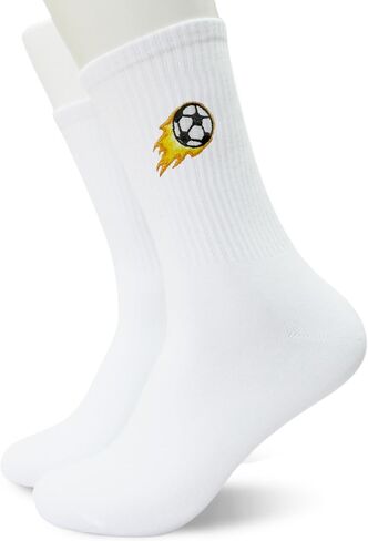 Flame Soccer Socks – Embroidered Crew, Soccer Ball Fire Tail, Match Day Fan Gear in Kuwait