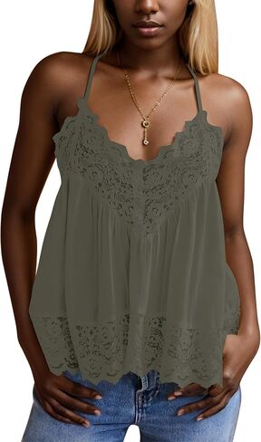 Women Racerback Lace Camisole Top Babydoll Polka Dot Top Scalloped Hem Sheer Shirts Spaghetti Straps Tank Top in Saudi Arabia