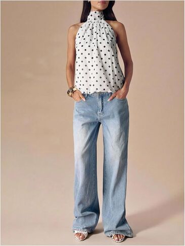 Verdusa Women's Y2K Polka Dots Halter Tops Backless Cute Peplum Tops Summer Going Out Outfits in Saudi Arabia