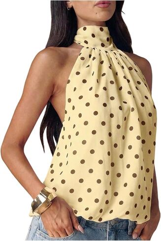 Verdusa Women's Y2K Polka Dots Halter Tops Backless Cute Peplum Tops Summer Going Out Outfits in Saudi Arabia