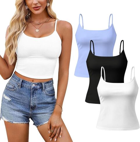Multi-Pack Women's Knit Cami, Adjustable Spaghetti Straps Slim Fit Basic Tank Tops in Saudi Arabia