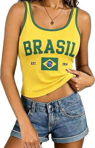 Soccer Cup Graphic Tank Top Brazil USA Flag Sleeveless Jersey Casual Sport 2026 Game Day Tops for Fans in Kuwait