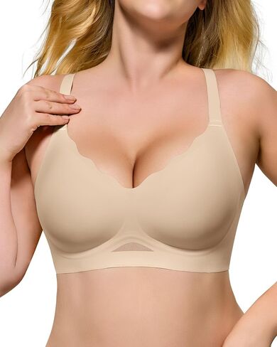 HORISUN Womens No Underwire Bras Supportive Scalloped V Neck Tshirt Bra Comfortable Wireless Seamless Push Up Bralette in Saudi Arabia