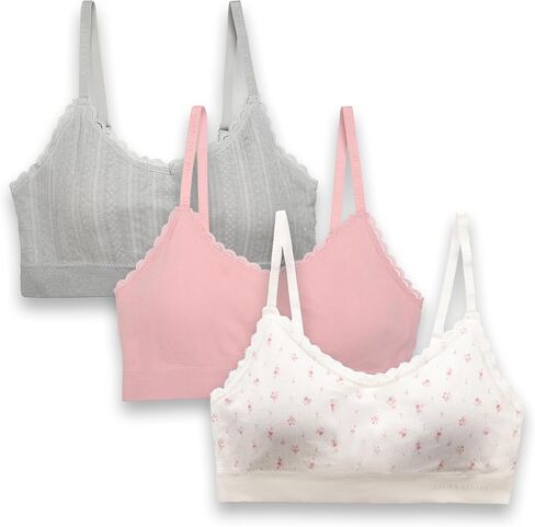 Laura Ashley Women's Pointelle and Lace Bralette Set, Seamless Wirefree Padded Bralettes, 3-Pack in Kuwait