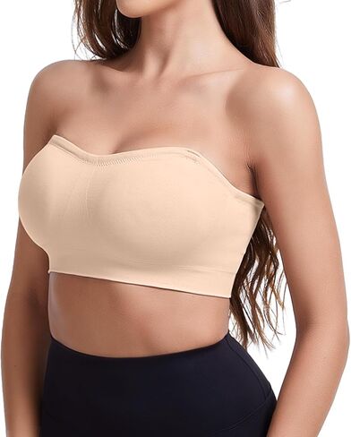Strapless Bras for Women Padded Bandeau Bra Non-Slip Wireless Push Up Invisible Silicone Tube Top Bralette in Saudi Arabia