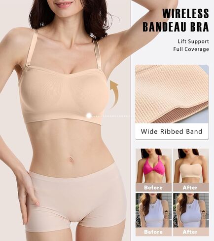 Strapless Bras for Women Padded Bandeau Bra Non-Slip Wireless Push Up Invisible Silicone Tube Top Bralette in Saudi Arabia