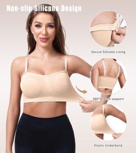 Strapless Bras for Women Padded Bandeau Bra Non-Slip Wireless Push Up Invisible Silicone Tube Top Bralette in Saudi Arabia