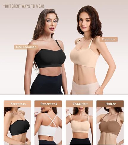 Strapless Bras for Women Padded Bandeau Bra Non-Slip Wireless Push Up Invisible Silicone Tube Top Bralette in Saudi Arabia