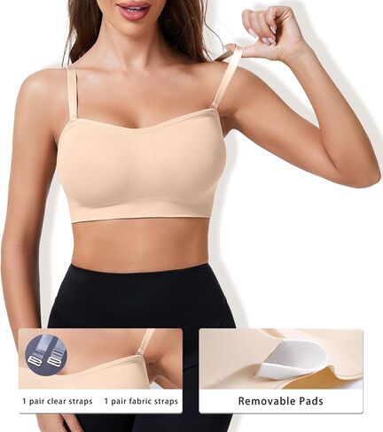 Strapless Bras for Women Padded Bandeau Bra Non-Slip Wireless Push Up Invisible Silicone Tube Top Bralette in Saudi Arabia