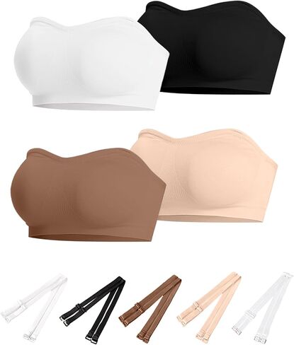 Strapless Bras for Women Padded Bandeau Bra Non-Slip Wireless Push Up Invisible Silicone Tube Top Bralette in Saudi Arabia