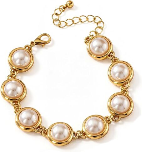 Gold Pearl Bracelets for Women Chunky White Big Faux Baroque Pearls Beaded Bangle Dainty Bracelet Vintage Wedding Bridal Jewelry Trendy in Saudi Arabia