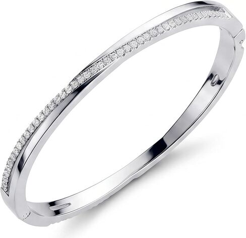 AuraLyric Infinity Twist Bangle Bracelet for Women, White Gold Plated CZ Bracelet with Double-Sided Sparkle, Non Tarnish Stackable Hinged Bangle, Everyday Jewelry Gift for Her in Saudi Arabia