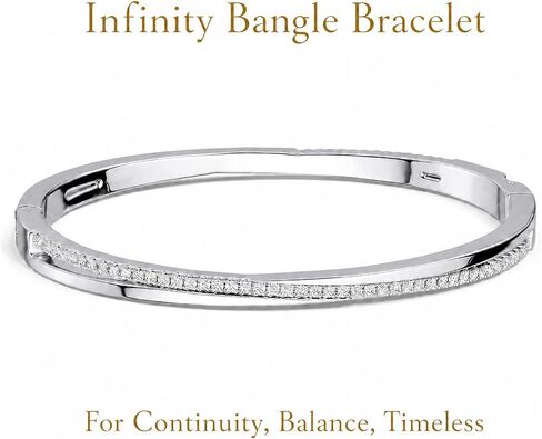 AuraLyric Infinity Twist Bangle Bracelet for Women, White Gold Plated CZ Bracelet with Double-Sided Sparkle, Non Tarnish Stackable Hinged Bangle, Everyday Jewelry Gift for Her in Saudi Arabia