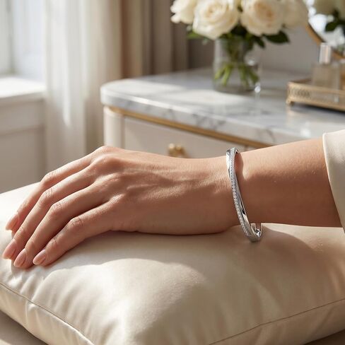 AuraLyric Infinity Twist Bangle Bracelet for Women, White Gold Plated CZ Bracelet with Double-Sided Sparkle, Non Tarnish Stackable Hinged Bangle, Everyday Jewelry Gift for Her in Saudi Arabia