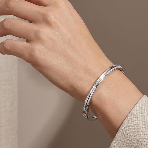 AuraLyric Infinity Twist Bangle Bracelet for Women, White Gold Plated CZ Bracelet with Double-Sided Sparkle, Non Tarnish Stackable Hinged Bangle, Everyday Jewelry Gift for Her in Saudi Arabia