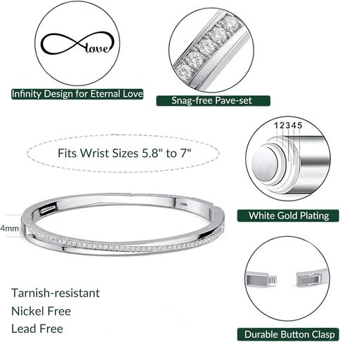 AuraLyric Infinity Twist Bangle Bracelet for Women, White Gold Plated CZ Bracelet with Double-Sided Sparkle, Non Tarnish Stackable Hinged Bangle, Everyday Jewelry Gift for Her in Saudi Arabia
