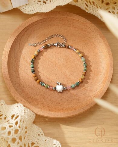 Teacher Appreciation Gifts for Women Natural Stone Apple Bracelets Birthday Teacher's Day Gifts for Teachers from Student in Kuwait