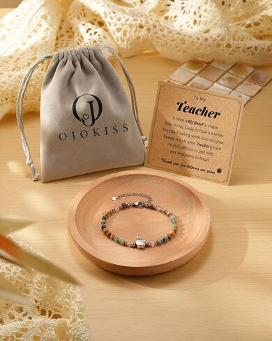 Teacher Appreciation Gifts for Women Natural Stone Apple Bracelets Birthday Teacher's Day Gifts for Teachers from Student in Kuwait