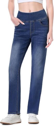 Pull on Jeans for Women, High Waisted Stretchy Trendy Straight Bootcut Elastic Waist Tapered Denim Jegging in Saudi Arabia
