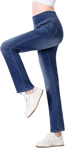 Pull on Jeans for Women, High Waisted Stretchy Trendy Straight Bootcut Elastic Waist Tapered Denim Jegging in Saudi Arabia