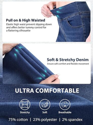 Pull on Jeans for Women, High Waisted Stretchy Trendy Straight Bootcut Elastic Waist Tapered Denim Jegging in Saudi Arabia