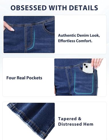 Pull on Jeans for Women, High Waisted Stretchy Trendy Straight Bootcut Elastic Waist Tapered Denim Jegging in Saudi Arabia