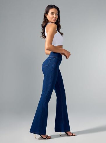 Rammus Flare Jeans for Women Crossover High Waisted Bell Bottom Jeans Trendy Yoga Pants Stretchy Flare Leggings with Pockets in Saudi Arabia