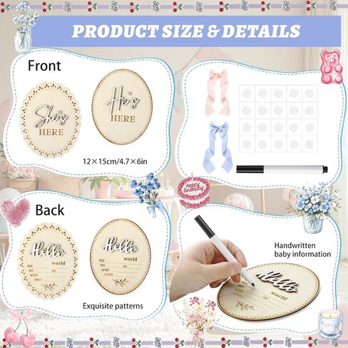 Wenqik 5 Pcs Baby Announcement Gender Reveal Sign Set​ 5.9 Inch Wooden Hello World Newborn Sign Welcome Birth Name Plaques Milestone Gifts for Girl Photo Prop Shower Boy Hospital Nursery Wall Decor in Kuwait