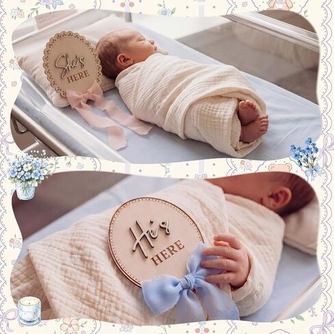Wenqik 5 Pcs Baby Announcement Gender Reveal Sign Set​ 5.9 Inch Wooden Hello World Newborn Sign Welcome Birth Name Plaques Milestone Gifts for Girl Photo Prop Shower Boy Hospital Nursery Wall Decor in Kuwait