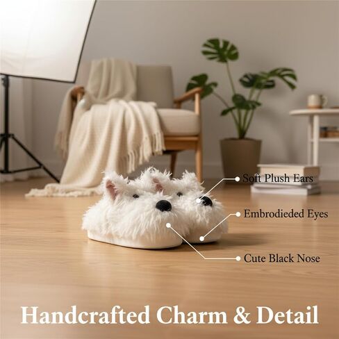 شباشب الكلاب من Fuzzy Westie Puppy للنساء، نعل سميك صديق للبشرة، فرو منفوش، موضة كاجوال للكلية، عصرية للاستخدام الداخلي والخارجي، مريحة ولطيفة Kawaii Y2k مريحة in Kuwait