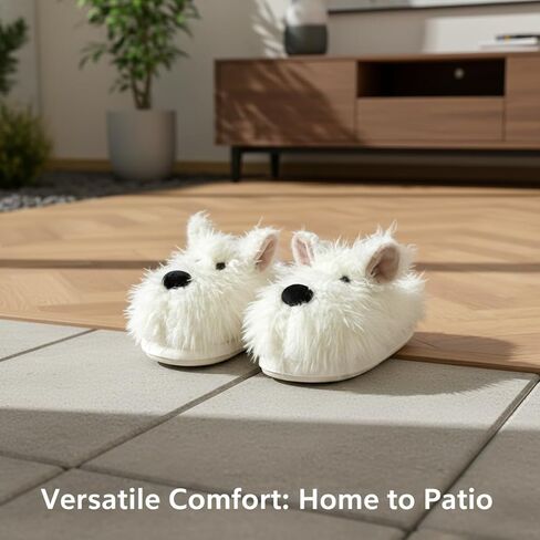 شباشب الكلاب من Fuzzy Westie Puppy للنساء، نعل سميك صديق للبشرة، فرو منفوش، موضة كاجوال للكلية، عصرية للاستخدام الداخلي والخارجي، مريحة ولطيفة Kawaii Y2k مريحة in Kuwait