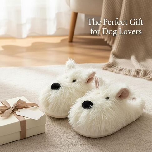 شباشب الكلاب من Fuzzy Westie Puppy للنساء، نعل سميك صديق للبشرة، فرو منفوش، موضة كاجوال للكلية، عصرية للاستخدام الداخلي والخارجي، مريحة ولطيفة Kawaii Y2k مريحة in Kuwait