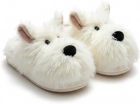 شباشب الكلاب من Fuzzy Westie Puppy للنساء، نعل سميك صديق للبشرة، فرو منفوش، موضة كاجوال للكلية، عصرية للاستخدام الداخلي والخارجي، مريحة ولطيفة Kawaii Y2k مريحة in Kuwait