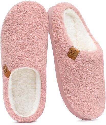 Evshine Memory Foam Fuzzy Slippers for Women Curly Fleece House Shoes Warm Indoor Outdoor Home Slip on, Pink 39 in Saudi Arabia