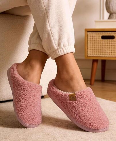 Evshine Memory Foam Fuzzy Slippers for Women Curly Fleece House Shoes Warm Indoor Outdoor Home Slip on, Pink 39 in Saudi Arabia