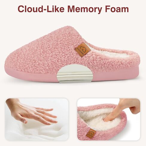 Evshine Memory Foam Fuzzy Slippers for Women Curly Fleece House Shoes Warm Indoor Outdoor Home Slip on, Pink 39 in Saudi Arabia