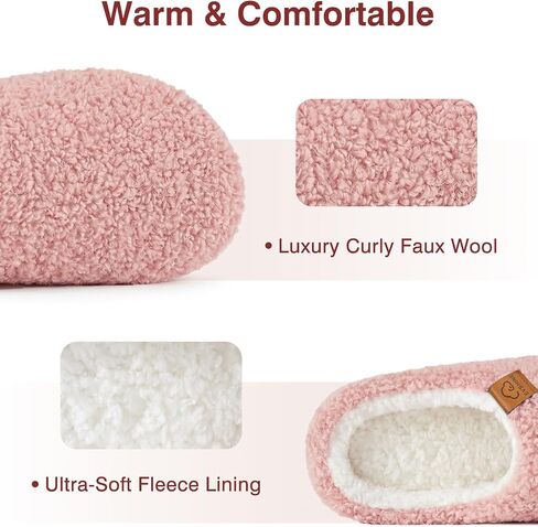 Evshine Memory Foam Fuzzy Slippers for Women Curly Fleece House Shoes Warm Indoor Outdoor Home Slip on, Pink 39 in Saudi Arabia