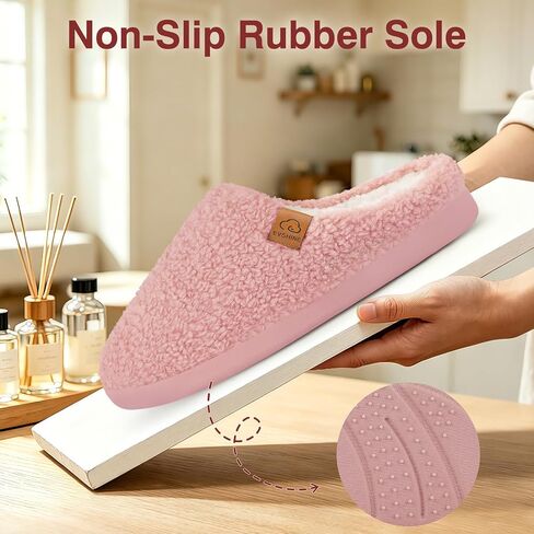 Evshine Memory Foam Fuzzy Slippers for Women Curly Fleece House Shoes Warm Indoor Outdoor Home Slip on, Pink 39 in Saudi Arabia
