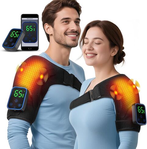BestYiJo Cordless Heated Shoulder Wrap with Massager, Shoulder Heating Pad, 7 Temperature Control, 3 Temperature Adjustment, and 3 Vibration Adjustment for man or Woman in Saudi Arabia