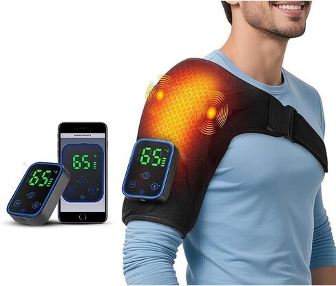 BestYiJo Cordless Heated Shoulder Wrap with Massager, Shoulder Heating Pad, 7 Temperature Control, 3 Temperature Adjustment, and 3 Vibration Adjustment for man or Woman in Saudi Arabia