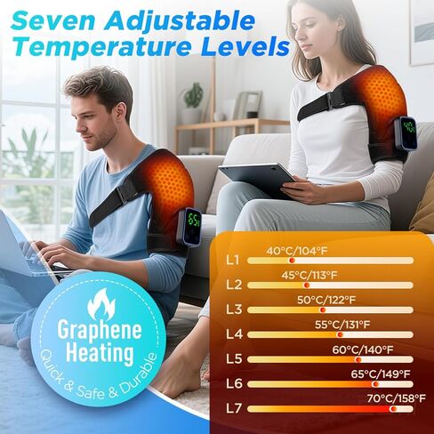 BestYiJo Cordless Heated Shoulder Wrap with Massager, Shoulder Heating Pad, 7 Temperature Control, 3 Temperature Adjustment, and 3 Vibration Adjustment for man or Woman in Saudi Arabia