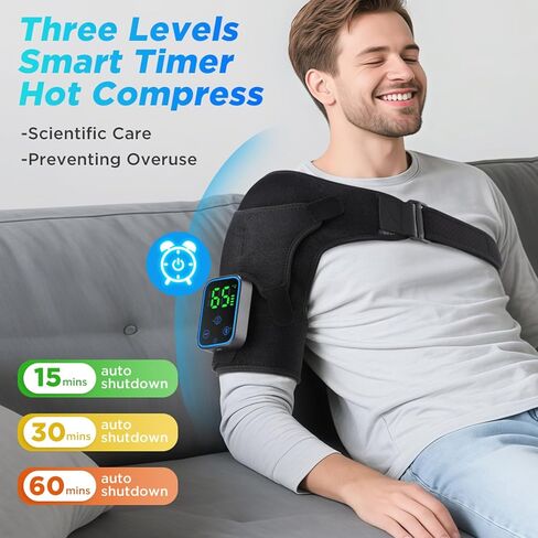 BestYiJo Cordless Heated Shoulder Wrap with Massager, Shoulder Heating Pad, 7 Temperature Control, 3 Temperature Adjustment, and 3 Vibration Adjustment for man or Woman in Saudi Arabia