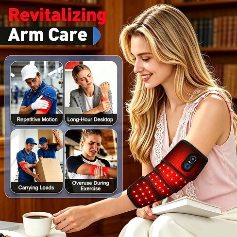 Cordless Arm Heating Pad Wrap with Red Light, 5000mAh Rechargeable Elbow Heating Pad Sleeve, Large Heated Arm Wrap with 3 Heat Levels, Timer, Heating Pad for Arms & Elbow in Saudi Arabia