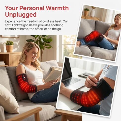 Cordless Arm Heating Pad Wrap with Red Light, 5000mAh Rechargeable Elbow Heating Pad Sleeve, Large Heated Arm Wrap with 3 Heat Levels, Timer, Heating Pad for Arms & Elbow in Saudi Arabia