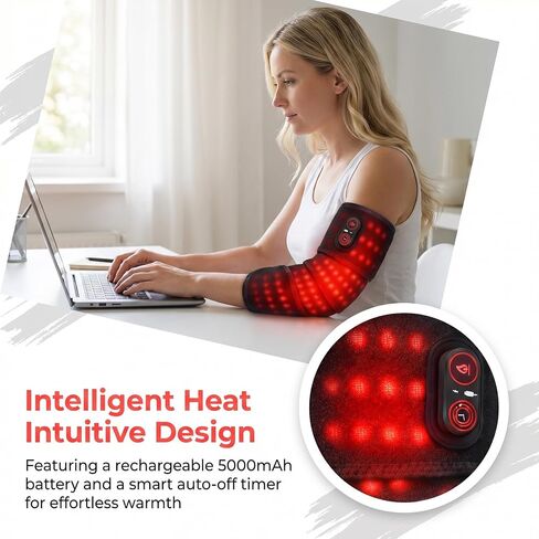 Cordless Arm Heating Pad Wrap with Red Light, 5000mAh Rechargeable Elbow Heating Pad Sleeve, Large Heated Arm Wrap with 3 Heat Levels, Timer, Heating Pad for Arms & Elbow in Saudi Arabia