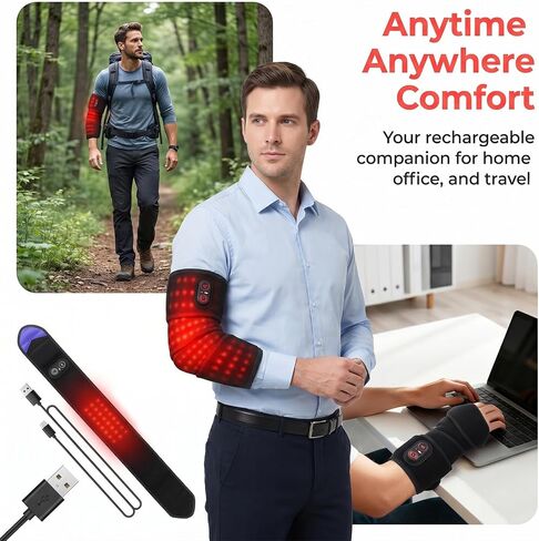 Cordless Arm Heating Pad Wrap with Red Light, 5000mAh Rechargeable Elbow Heating Pad Sleeve, Large Heated Arm Wrap with 3 Heat Levels, Timer, Heating Pad for Arms & Elbow in Saudi Arabia