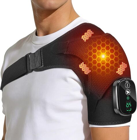 Shoulder Heating Pad with Massage, Cordless Heated Shoulder Wrap for Pain Relief, Rotator Cuff & Frozen Shoulder Support, Portable 3 Heat & 3 Vibration Shoulder Massager for Deep Tissue in Saudi Arabia
